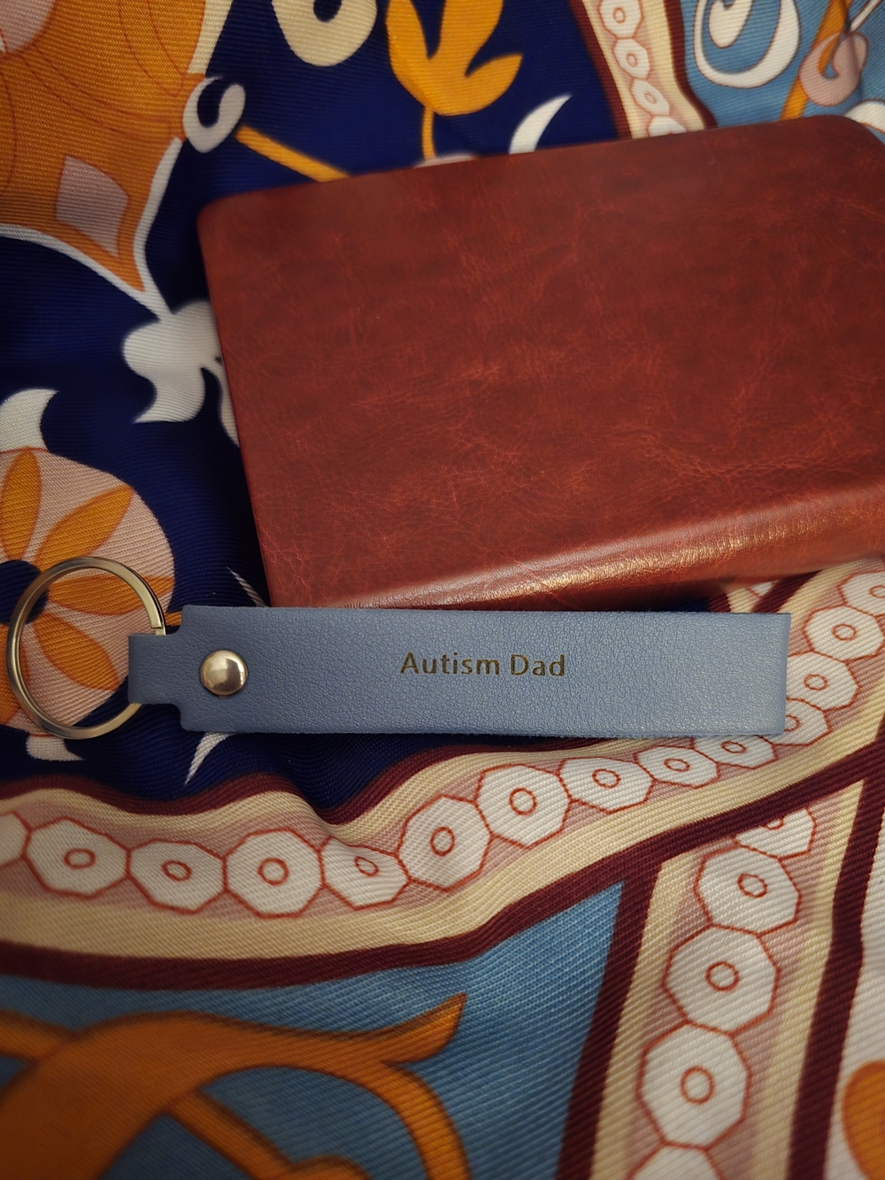 Light Blue "Autism Dad" Leather Keychain